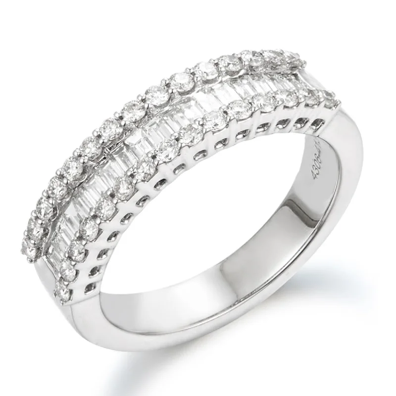 layered ladies ring-WHITE GOLD FASHION RING WITH BAGUETTE AND ROUND DIAMONDS, .59 CT TW