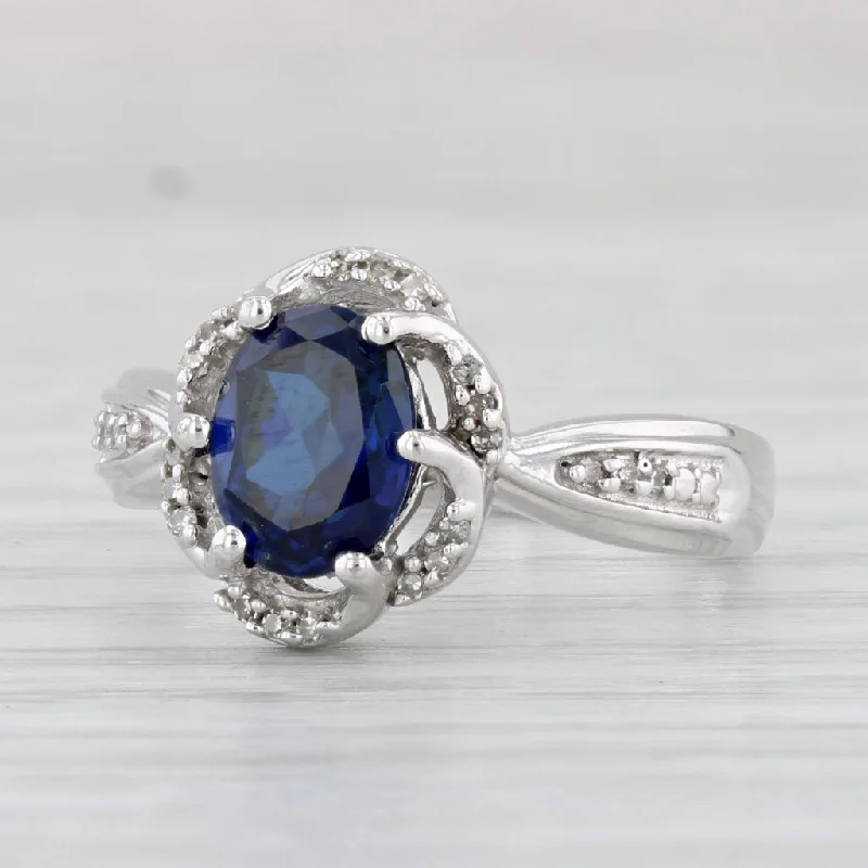 eco-friendly lab-grown ladies engagement rings-1.82ctw Oval Blue Lab Created Sapphire Diamond Ring 10k White Gold Engagement