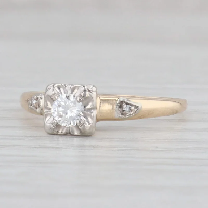 custom name ladies engagement rings-Vintage 0.21ct Round Diamond Engagement Ring 14k Gold Size 8.75