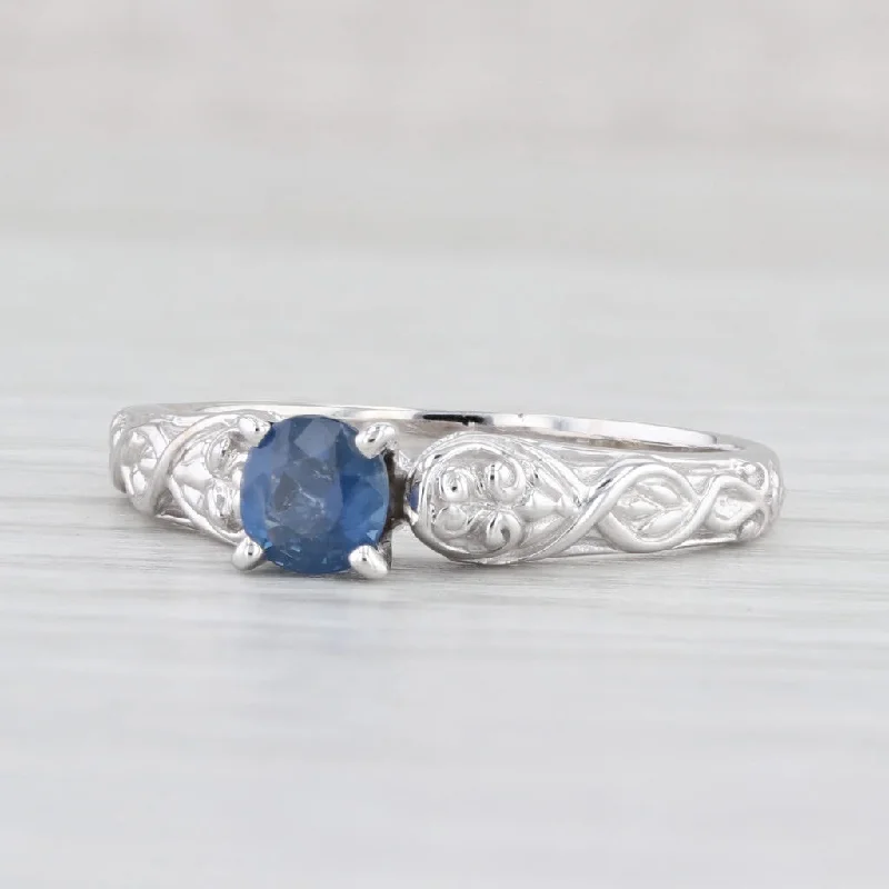 heirloom style ladies engagement rings-0.56ct Round Blue Sapphire Solitaire Ring 14k White Gold Size 8.5 Engagement