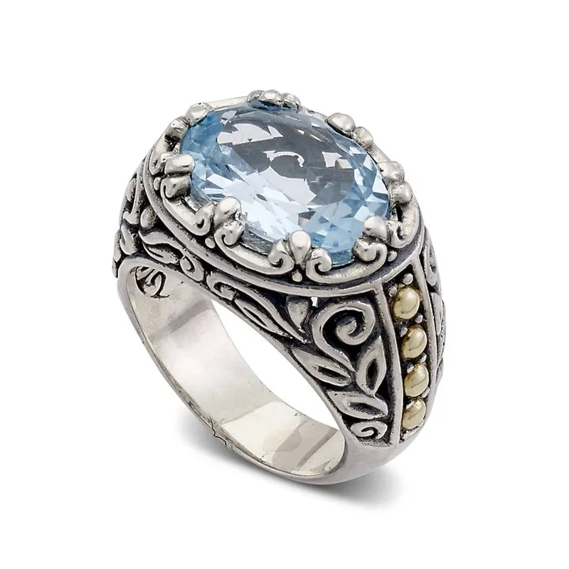 antique style ladies ring-Sayan Ring- Blue Topaz