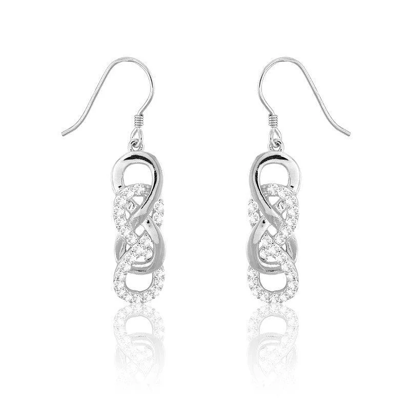 huggie ladies earrings-Sterling Silver Interlocking Infinity Earrings