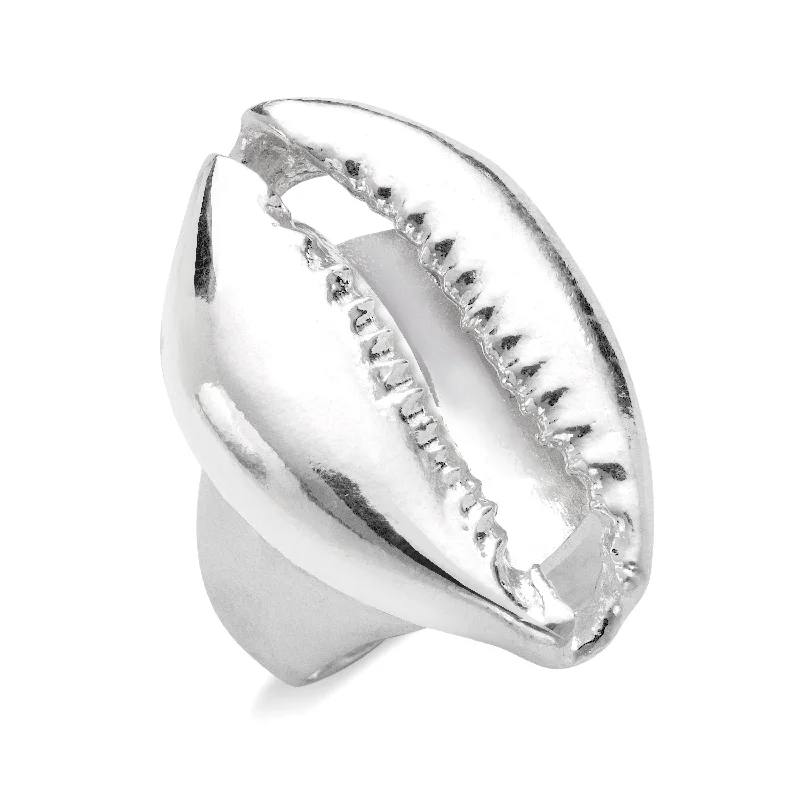 halo setting ladies ring-Cowrie Shell Bold Statement Ring .925 Sterling Silver