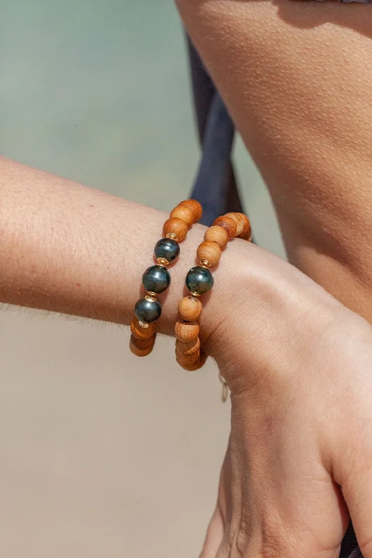 birth month gemstone ladies bracelets & bangles-Sandalwood and Tahitian Pearl Bracelet - Roselani