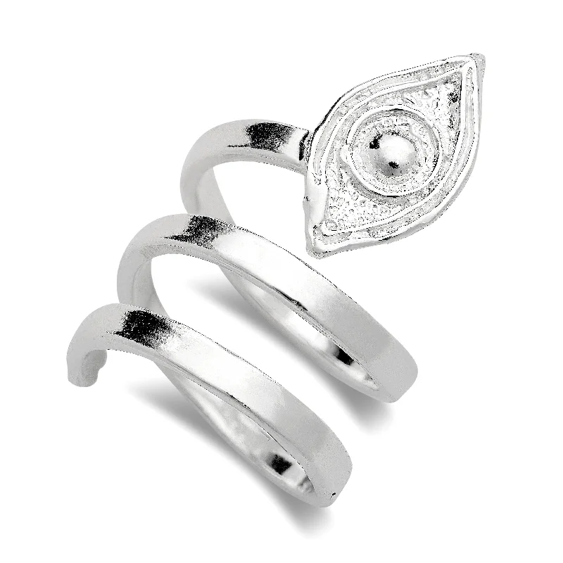 emerald cut ladies ring-Better Jewelry Solid .925 Sterling Silver Spiral Three Row Evil Eye Ring