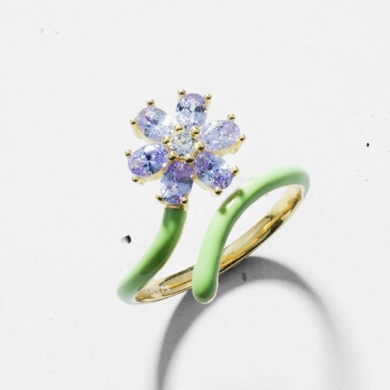 marquise cut ladies ring-Enamel Flower Open Ring