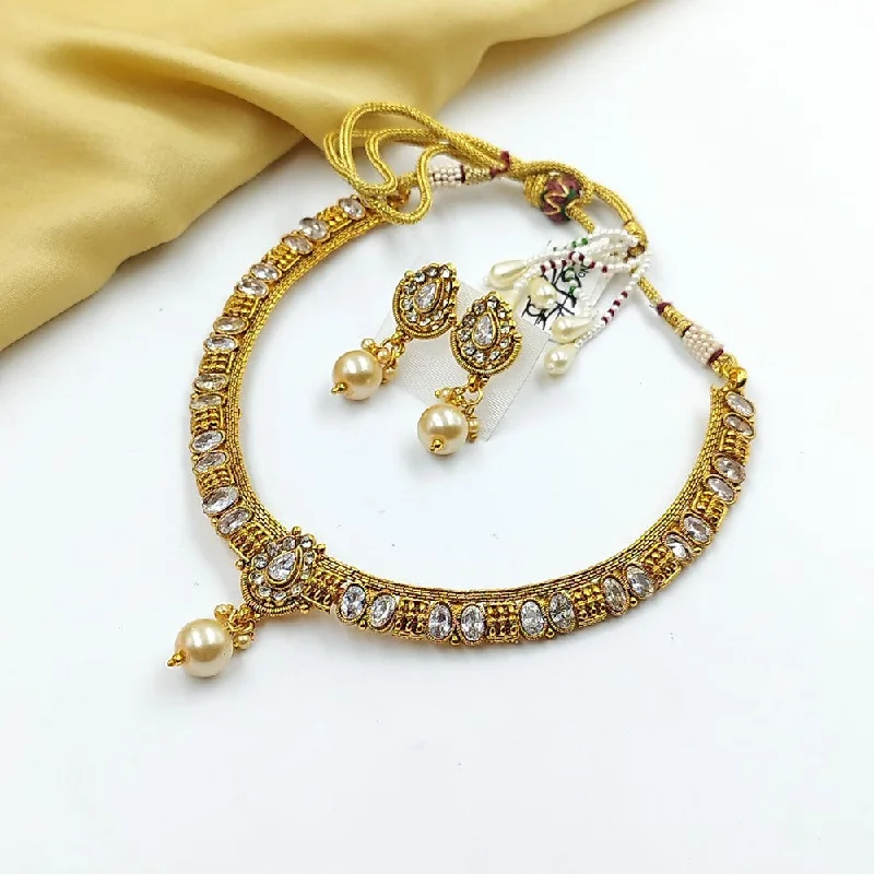 moon and star ladies necklace-Akruti Collection Gold Plated Austrian Stone Necklace Set