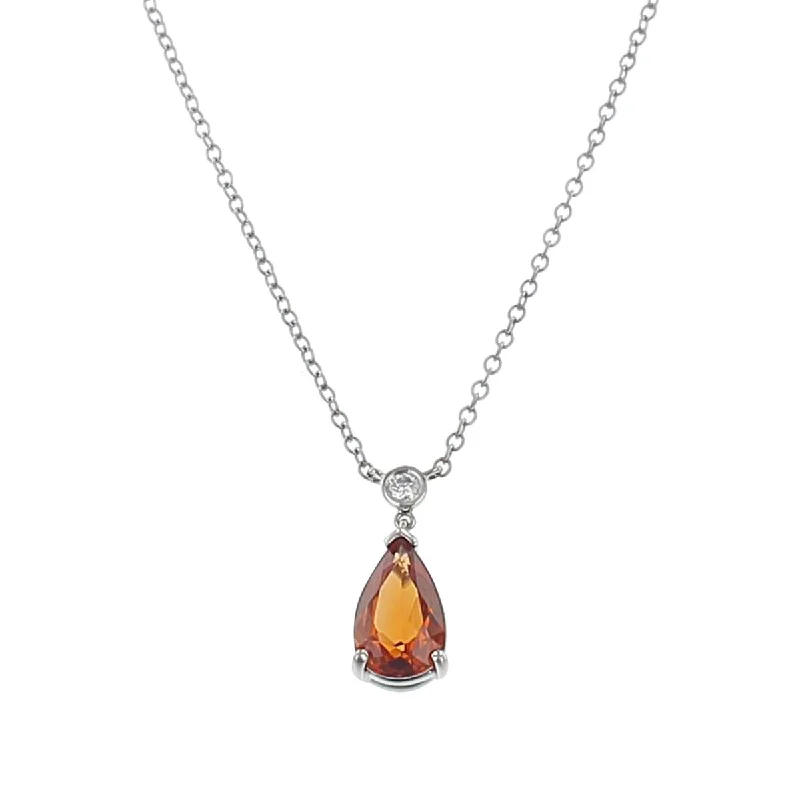 teardrop pendant ladies necklace-Malaya Garnet and Diamond Pendant Necklace