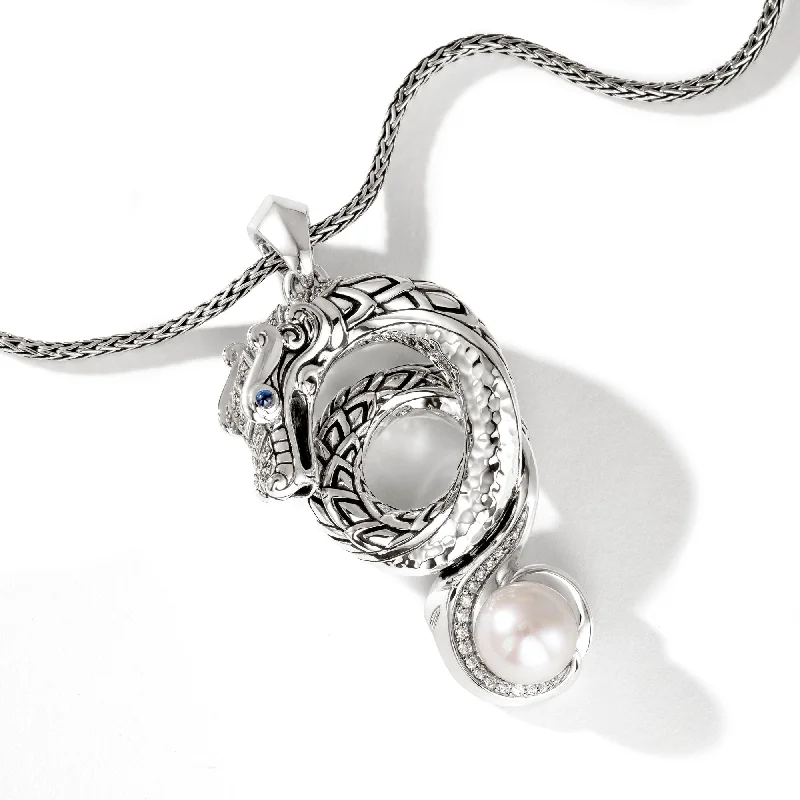 double-layer ladies necklace-John Hardy Legends Naga Pave Pearl Pendant Necklace NBP603142BSPDI