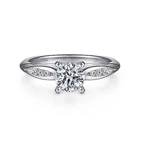 white gold ladies engagement rings-Gabriel "Quinn" 14K White Gold Round Diamond Engagement Ring