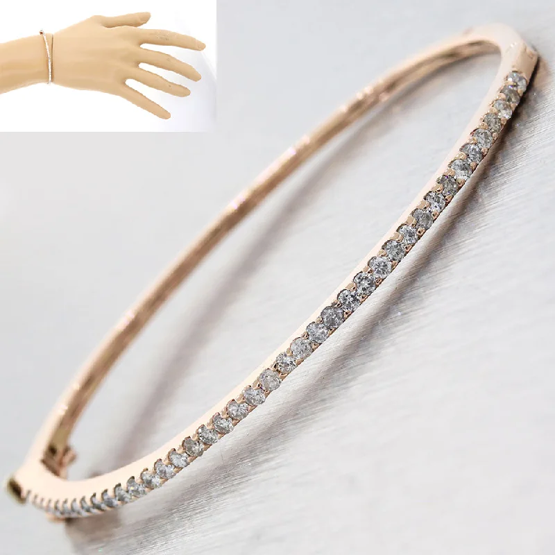 unique statement ladies bracelets & bangles-Solid 14k Rose Gold .80ctw Diamond 2mm Bangle Bracelet